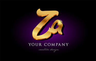  za  z a 3d gold golden alphabet letter metal logo icon design handwritten typography