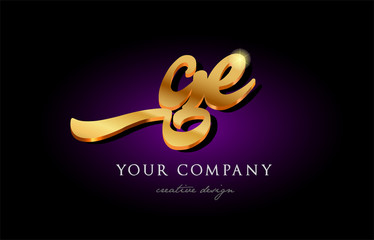  ge  g e 3d gold golden alphabet letter metal logo icon design handwritten typography