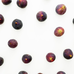 Fruit pattern of black figs on white background. Flat lay, Top view