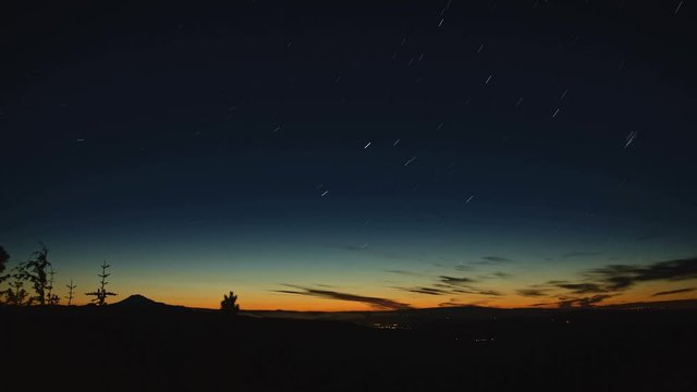 Dawn of Mt. Adams and Distant Hood River Star Trails Night Time Lapse