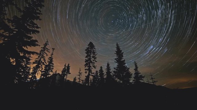 Forest and Mt. Hood with Northern Lights Abstract Star Trails Night Time Lapse