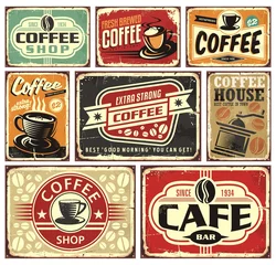 Fototapete Rund Sammlung von Kaffeeschildern und Etiketten © lukeruk