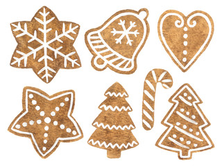 Hand painted watercolor gingerbread cookies clip art for Christmas
