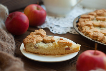 Sweet homemade apple cake with cinnamon, selective focus