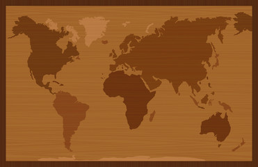 Fototapeta na wymiar World map, wooden inlay style Rainbow colored world map - planet earth in dazzling colors.