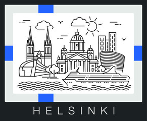 Helsinki, Finland. Vector illustration of city sights