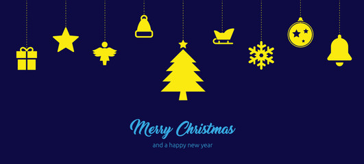 elegante und schlichte Grußkarte zu Weihnachten mit Vektor Icons und Merry Christmas