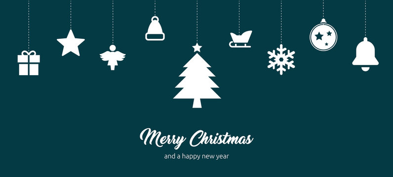 elegante und moderne Gru&szlig;karte f&uuml;r Weihnachten mit weihnachtlichen Vektor Icons