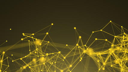 Abstract connection dots. Technology background. Digital drawing gold theme. Network concept 3d rendered