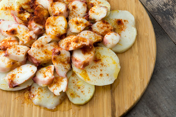 Pulpo a la gallega. Galician octopus on wood. Typical spanish food
