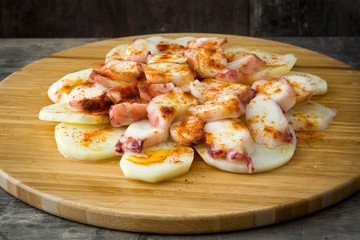Pulpo a la gallega. Galician octopus on wood. Typical spanish food
