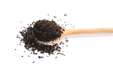 Black tea leaves isolated on white background