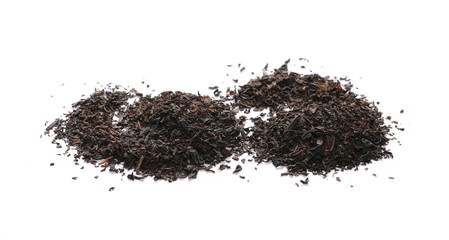 Black tea leaves isolated on white background