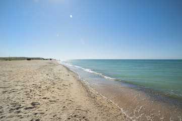 The beach of the village of Veselovka. The Taman Peninsula
