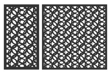 Set of cards to cut. Vector panels for laser cutting. The ratio 1:2, 1:1. Cut silhouette with geometric patterns. Used for openwork partitions, panels, printing, laser cutting, stencil.