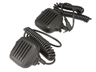 black handheld dynamic microphone for radiocommunication on white