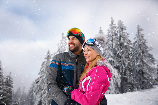 Couple in love on skiing