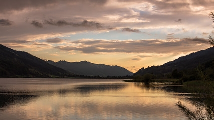 Fototapeta na wymiar Bavarian lake sunset panorama