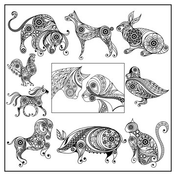 Graphic illustration of pets animals_set 4