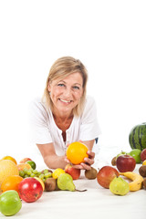 Fruits and blond cute woman