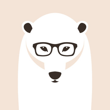 polar bear face in glasses vector illustration flat