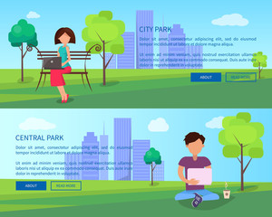 Central City Park Banners with People and Gadgets