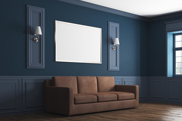 Modern blue living room side