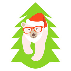 polar bear face in glasses christmas vector illustration flat