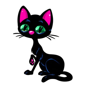 Black glamorous cat cartoon illustration isolated image animal, character
