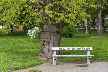 Bench in a garden of Budapest