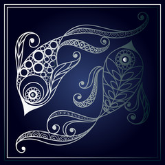Decorative zodiac sign Pisces in floral style 2