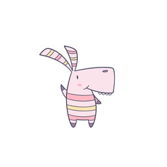 Funny pink and yellow striped little creature waving her paw