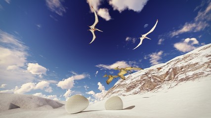 Obraz na płótnie Canvas Egg and pterodactyl 3d rendering