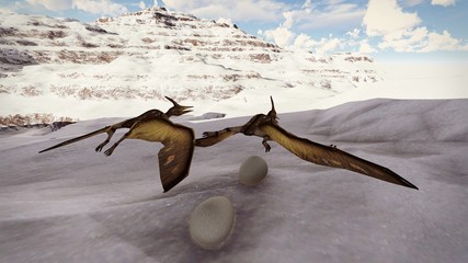 Egg and pterodactyl 3d rendering © satori