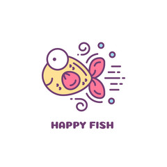 Yellow fish with pink fins and tail. Line style logo