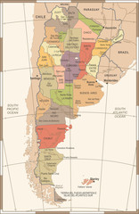 Argentina Map - Vintage Vector Illustration