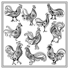 Fototapeta na wymiar Graphic illustration with a cock (set) 5