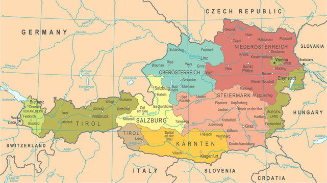 Austria Map - Vector Illustration