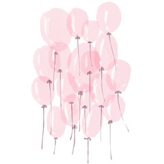 Bunch of pink air balloons. Vector illustration, watercolor style. Good for postcard, printed works, etc - 179306442