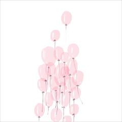 Bunch of pink air balloons. Vector illustration, watercolor style. Good for postcard, printed works, etc - 179306454