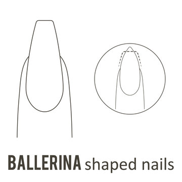 Nail manicure. How to make ballerina nail shape. Vector