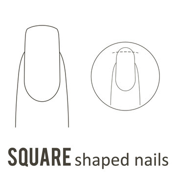Nail manicure. How to make square nail shape. Vector