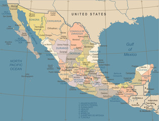 Mexico Map - Vintage Vector Illustration