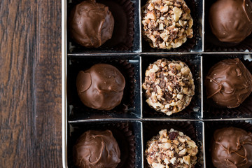 Box of Chocolate Pralines with Hazelnuts.