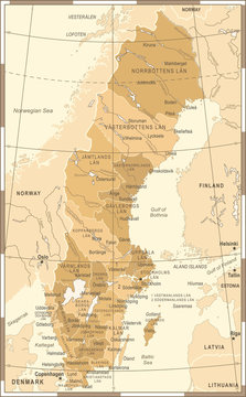 Sweden Map - Vintage Vector Illustration