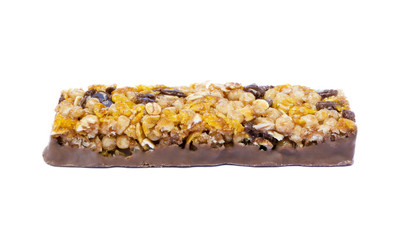 Healthy chocolate cereal stick isolated on white background