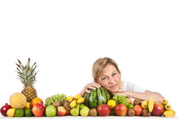 Fruits and blond cute woman