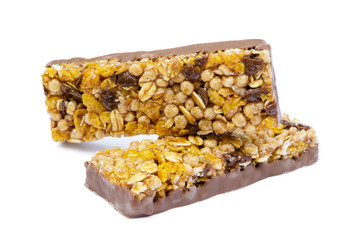 Healthy chocolate cereal stick isolated on white background