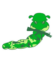 soldat krieg kämpfen schießen tarnmuster helm frieden armee army general maschinengewehr schießen waffe schnecke kriechen raupe schlange süß niedlich comic cartoon