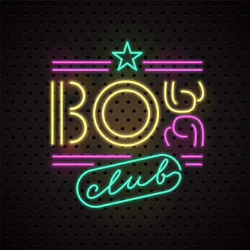 Vector logo, design element for boxing club with neon sign